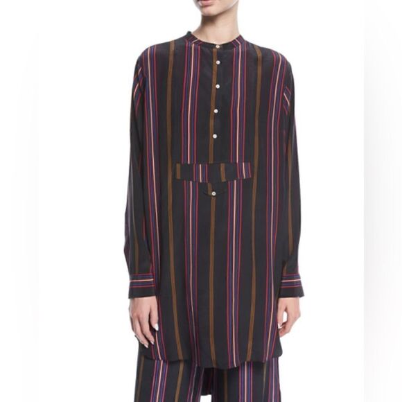 Figue Thalie Ashbury-Stripe Long-Sleeve High-Low Tunic 100% silk large - Picture 1 of 7